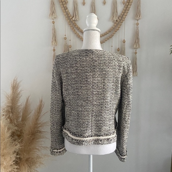 Ellen Tracy tweed blazer jacket sparkle black cream grey Chanel vibe size 10 - Picture 9 of 16
